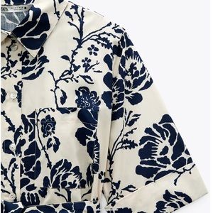📍ZARA Blue Floral Shirt Dress